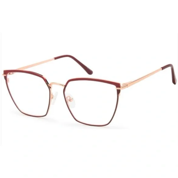 Elegant Cat Eye Full Rim Glasses Burgundy and Gold. - Picture 2 of 10